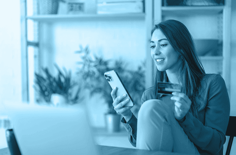 woman making online purchase on phone
